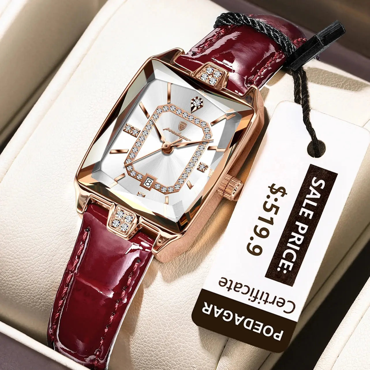 POEDAGAR Montre-bracelet de luxe pour femmes de haute qualité Montre rectangulaire à l'eau pour femme Montres en cuir Quartz pour femmes - Soldes-ShopOnline