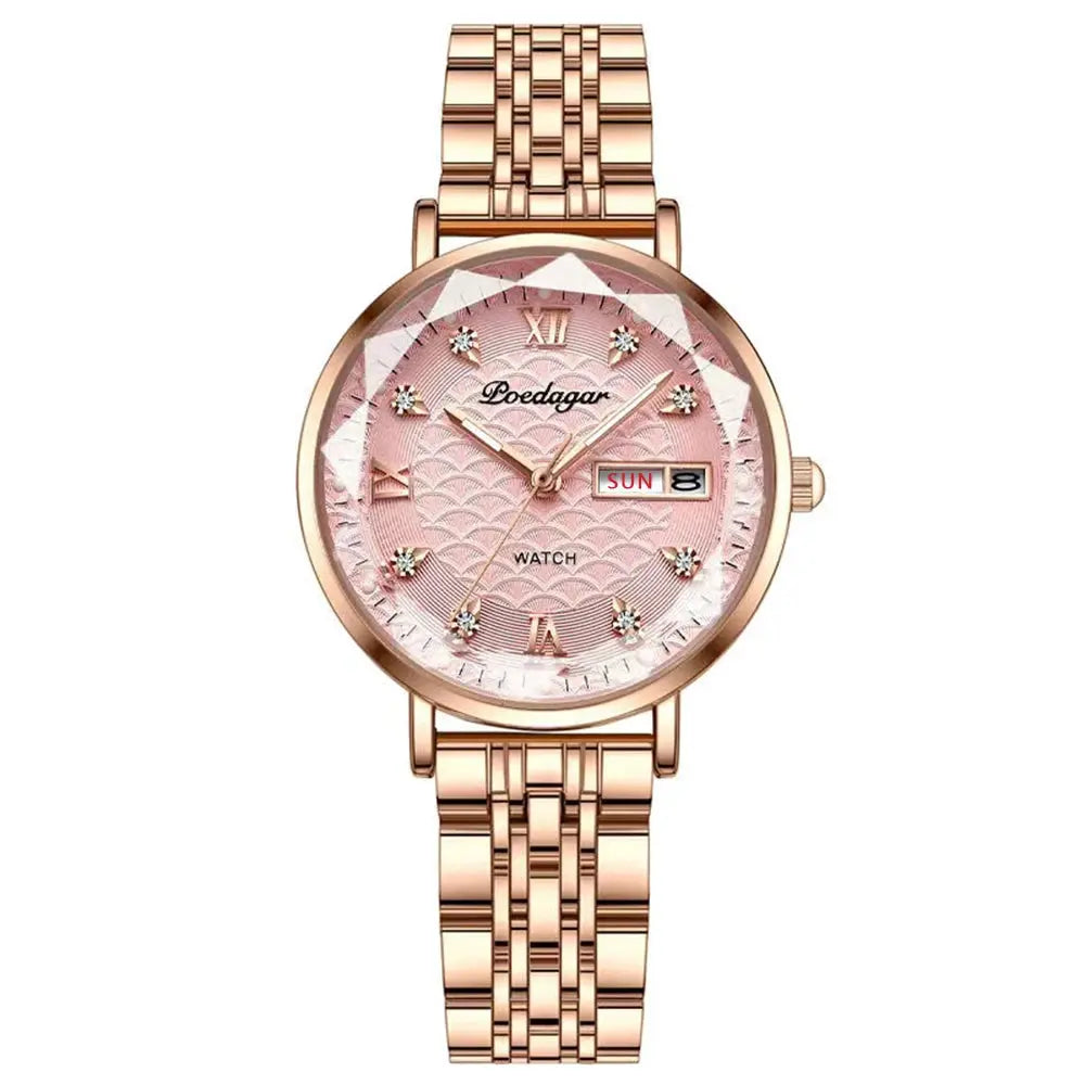 POEDAGAR Montre Femmes Nouvelle Mode Luxe Acier Inoxydable Montre-Bracelet Bracelet Simple Or Rose Étanche Lumineux Mesdames Montres Femmes - Soldes-ShopOnline