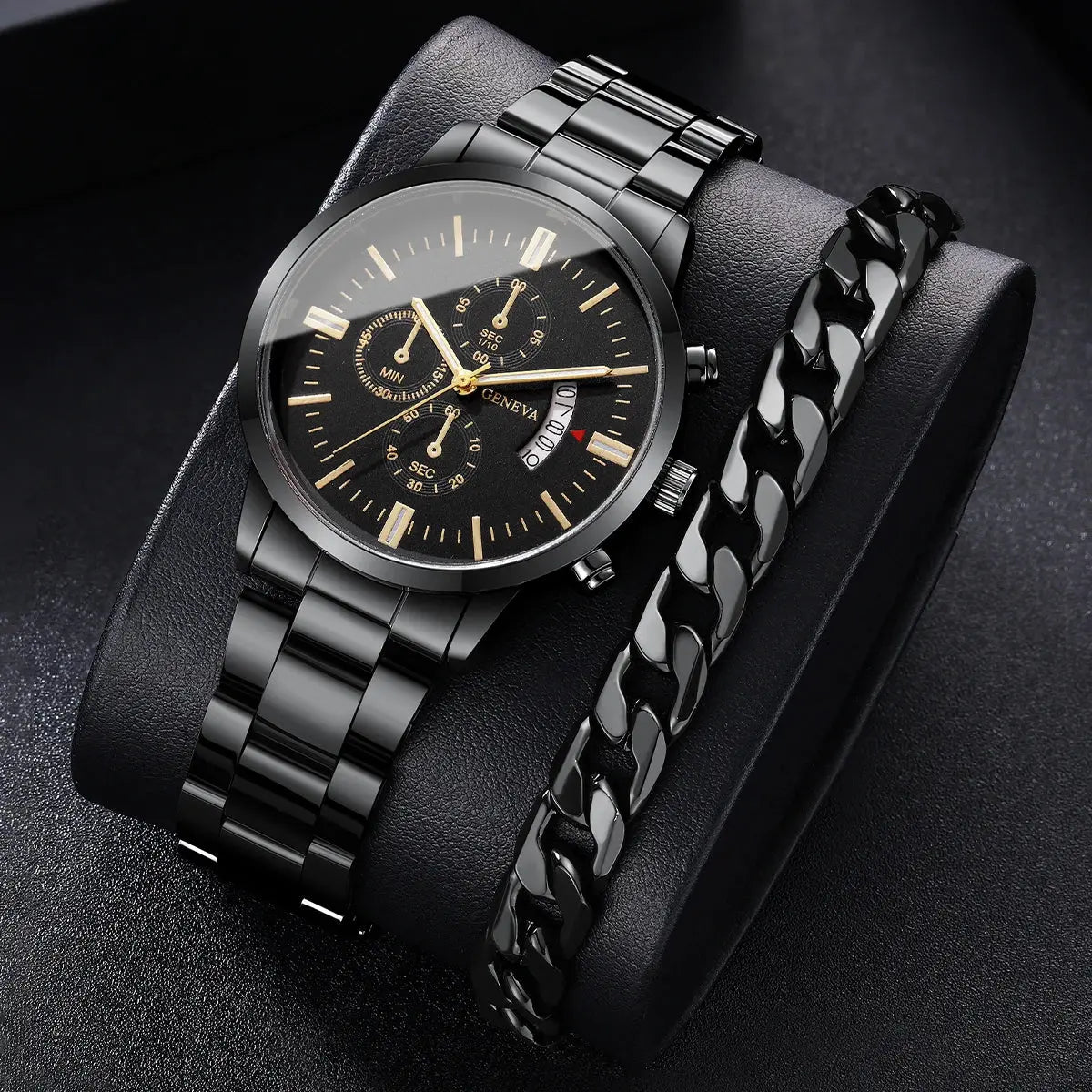 2PCS Mode Hommes Montres d'affaires Calendrier masculin Montre à quartz + Bracelet Garçons / Hommes idée de cadeau à Prix Discount - Soldes-ShopOnline
