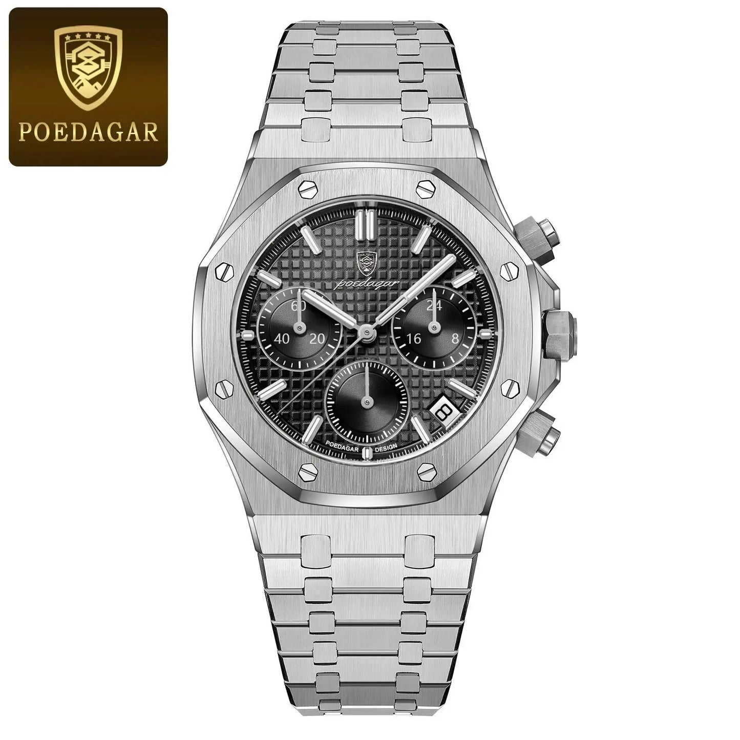 POEDAGAR Montres de luxe d’origine pour hommes Chronographe de date Montre à quartz en acier inoxydable Montre-bracelet étanche à la mode lumineuse pour homme - Soldes-ShopOnline