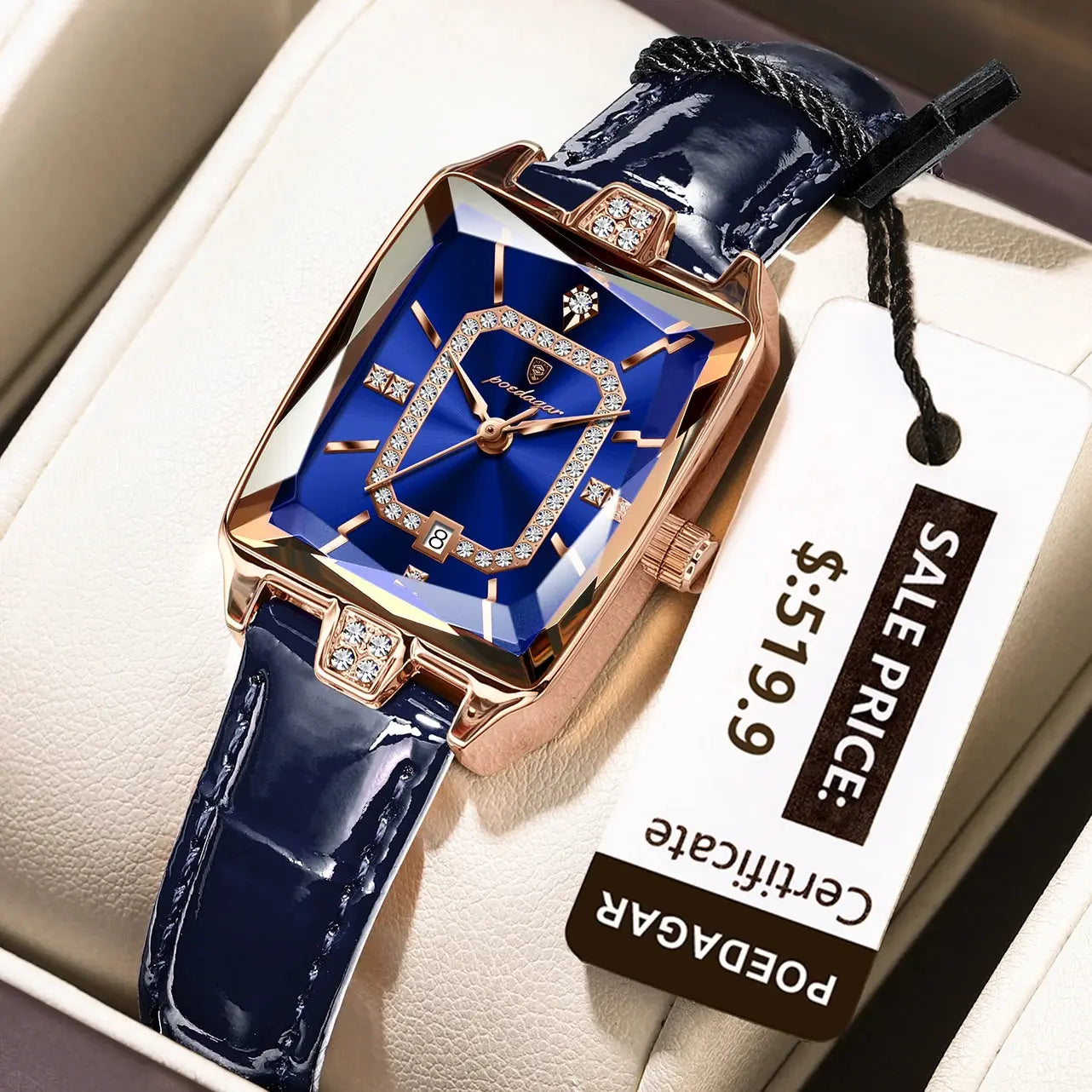 POEDAGAR Montre-bracelet de luxe pour femmes de haute qualité Montre rectangulaire à l'eau pour femme Montres en cuir Quartz pour femmes - Soldes-ShopOnline