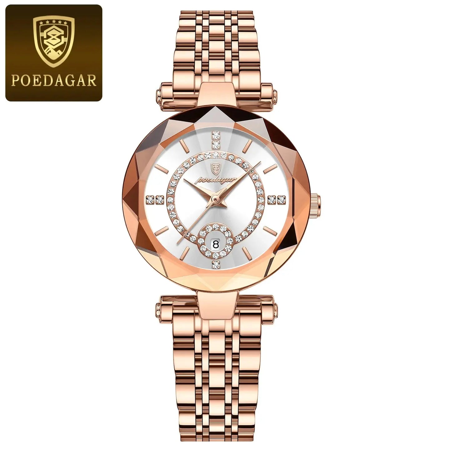 POEDAGAR Montre de luxe pour femme Montre à quartz pour dames en diamant de haute qualité Date étanche Montres pour femmes en acier inoxydable - Soldes-ShopOnline