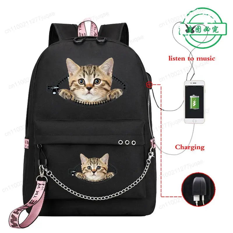 Sac de voyage Sacs à dos Sac d'école pour adolescents Chat drôle Anime Enfants Sac à dos Garçon Fille Sac à dos Sac d'école Sacs à pique-nique Sacs à dos 3pcs - Soldes-ShopOnline