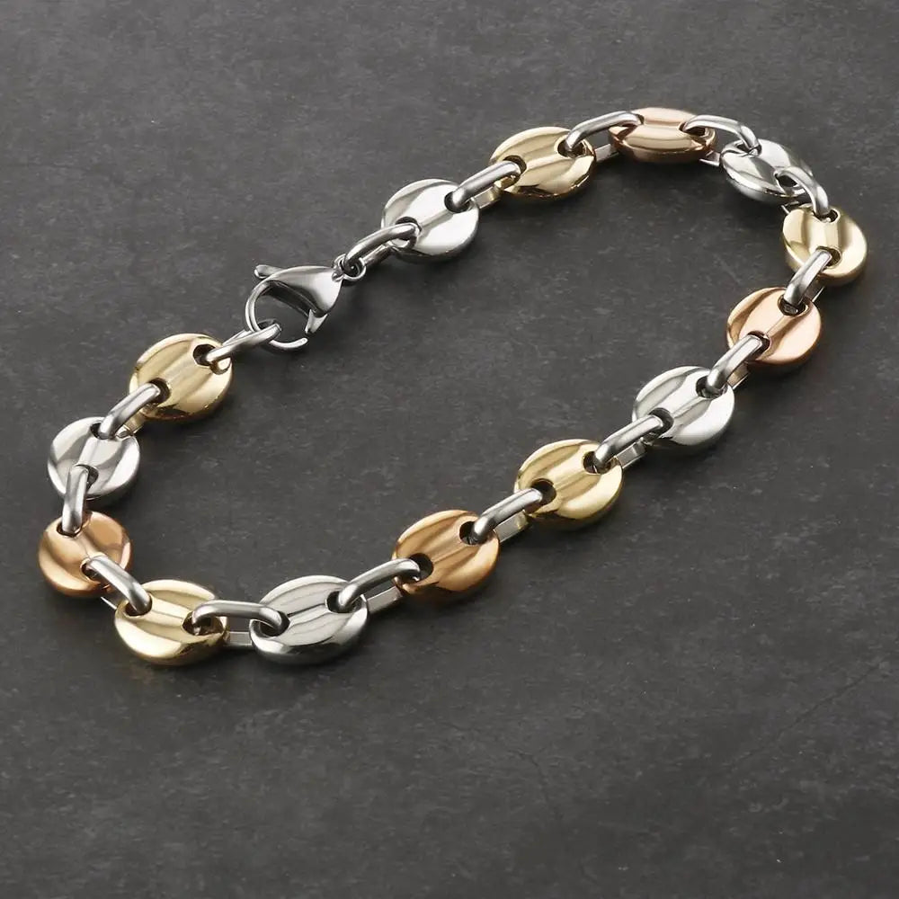 9mm Coffee Beans Link Chain Bracelet for Men Black Silver Color Stainless Steel Bracelets Hip Hop Male Jewelry Gifts Soldes-ShopOnline