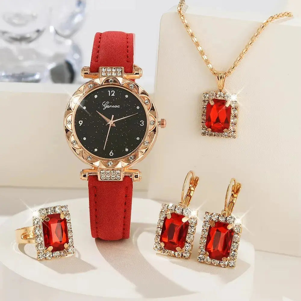 Womens Watches 5Pcs Set Luxury Rhinestone Women Fashion Elegant Wristwatch Quartz Watch For Girl WristWatch Bracelet Gift Soldes-ShopOnline