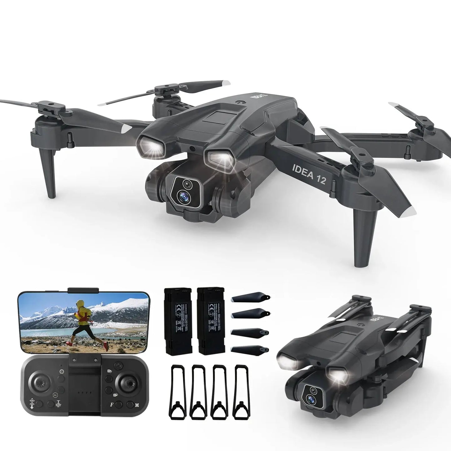 IDEA12 mini Drone 1080P HD Caméra 2 Batteries RC Quadcopter 2.4G WiFi FPV Flux optique pour enfants Cadeau RC HD vidéos - Soldes-ShopOnline
