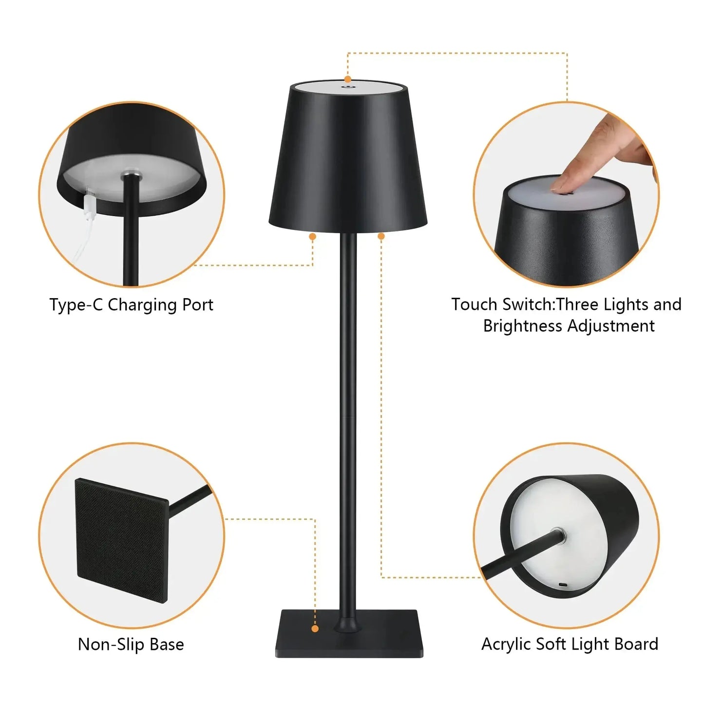 Lampe de table LED Touch Sensor Bureau Veilleuse Lampe de lecture sans fil rechargeable pour hôtel Bar Restaurant Chambre Décor Lumière Femme/Homme - Soldes-ShopOnline