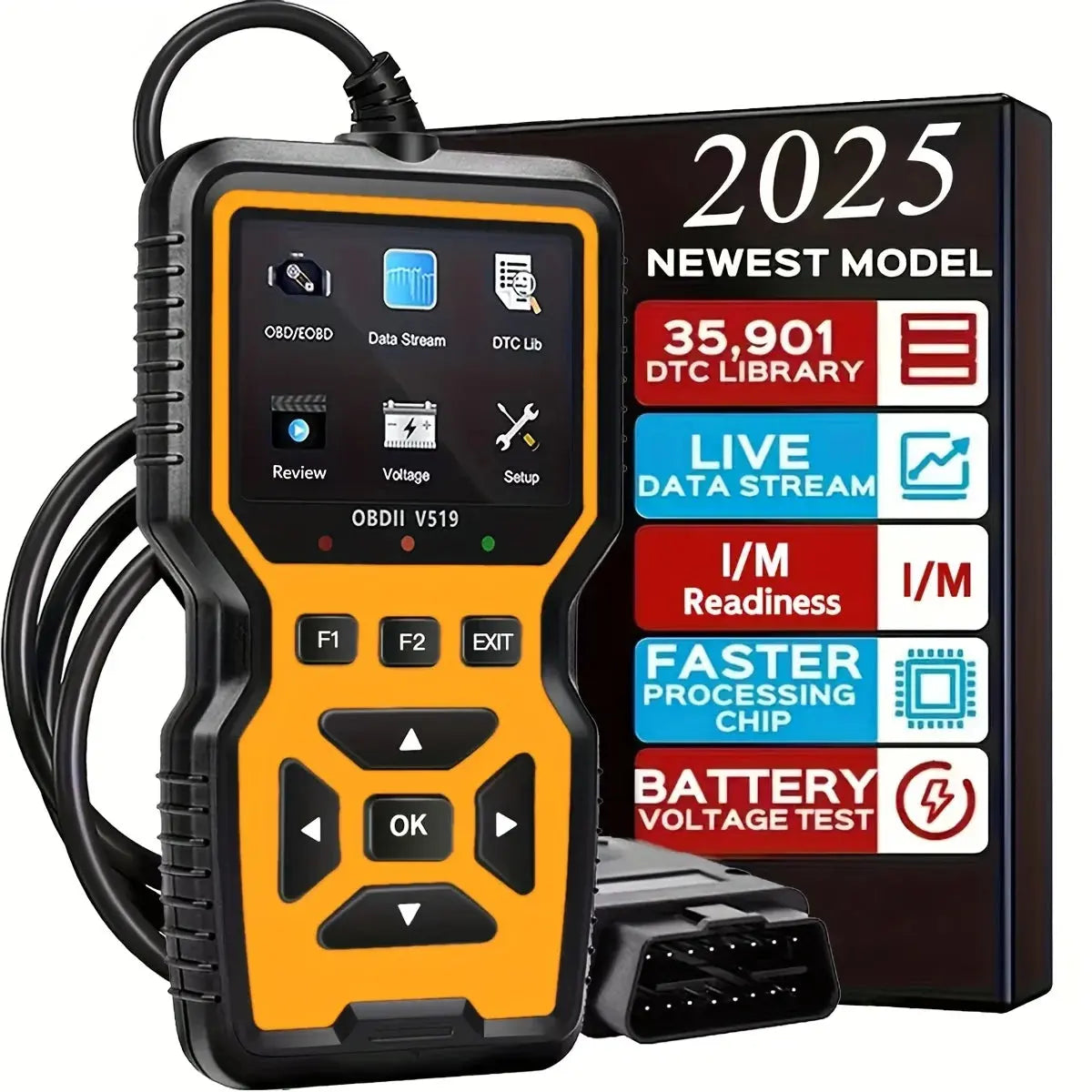 Lecteur de code d'outil de diagnostic de scanner OBD2 de voiture, scanner de code de défaut de moteur de testeur de tension de voiture, outil de diagnostic de testeur de charge V519 - Soldes-ShopOnline