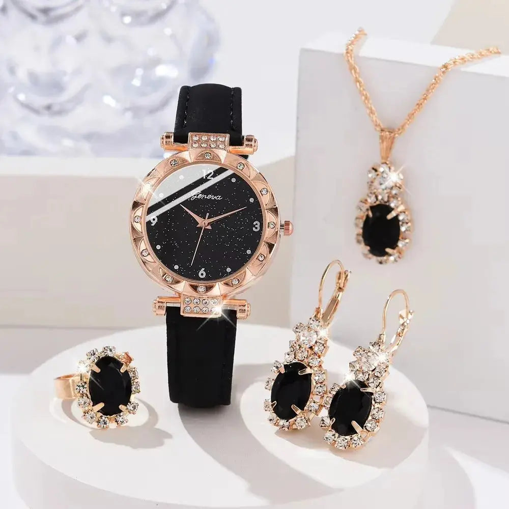 Womens Watches 5Pcs Set Luxury Rhinestone Women Fashion Elegant Wristwatch Quartz Watch For Girl WristWatch Bracelet Gift Soldes-ShopOnline