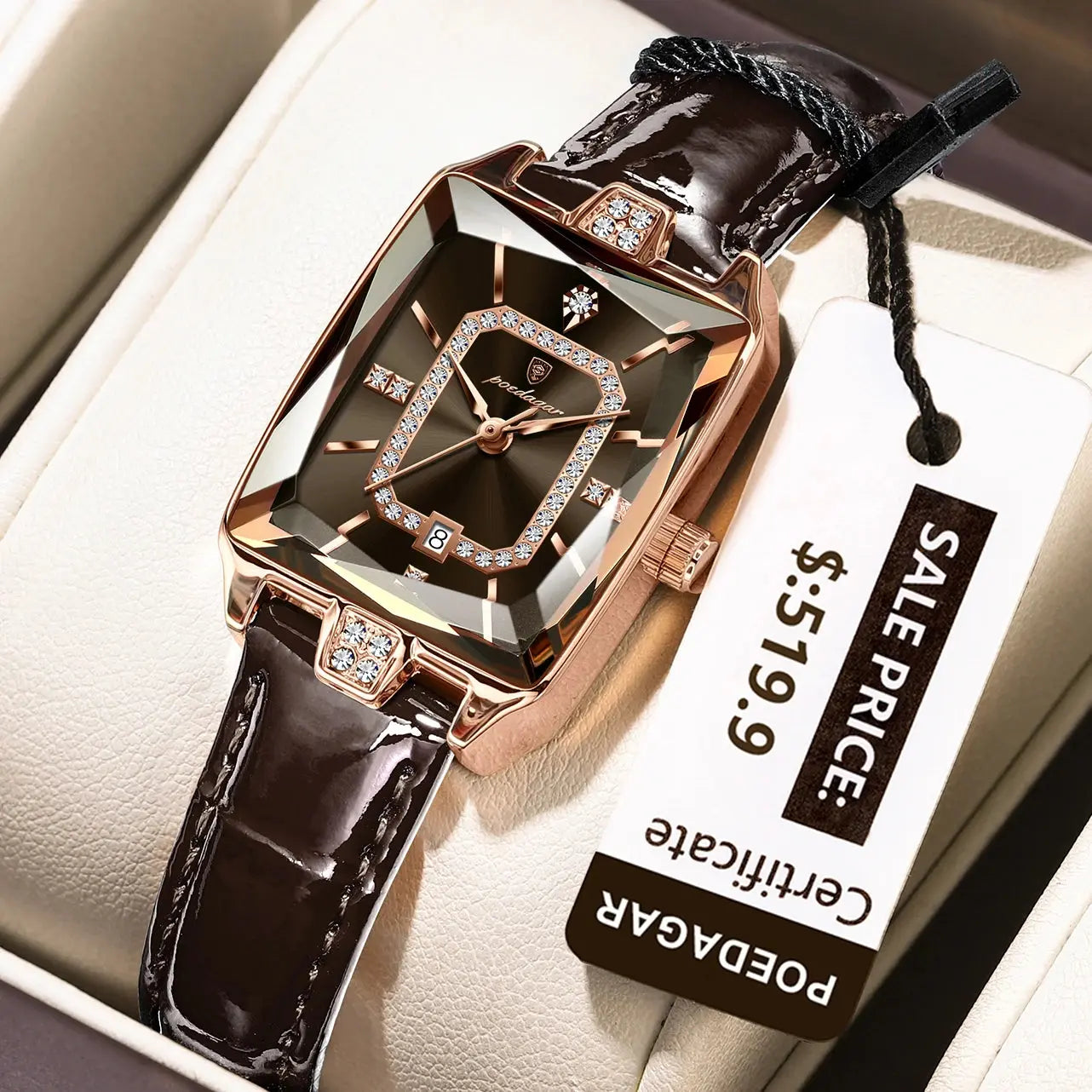 POEDAGAR Montre-bracelet de luxe pour femmes de haute qualité Montre rectangulaire à l'eau pour femme Montres en cuir Quartz pour femmes - Soldes-ShopOnline