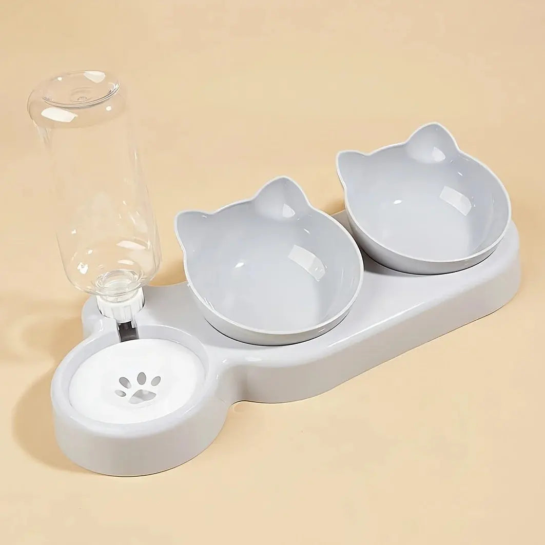 Gamelles pour Animaux De Compagnie Avec Mangeoire et Eau, Ensemble De Bols D'Eau Et De Nourriture pour chat Incliné 3 En 1 Avec Bouteille D'Eau Par Gravité Chiens & Chats - Soldes-ShopOnline