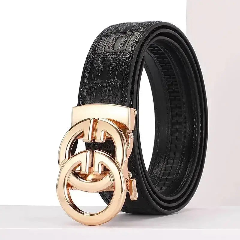 Ceinture en cuir véritable de haute qualité pour hommes Ceinture de taille pour hommes à boucle en alliage métallique automatique de luxe - Soldes-ShopOnline