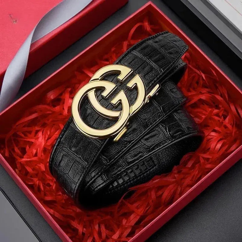Ceinture en cuir véritable de haute qualité pour hommes Ceinture de taille pour hommes à boucle en alliage métallique automatique de luxe - Soldes-ShopOnline