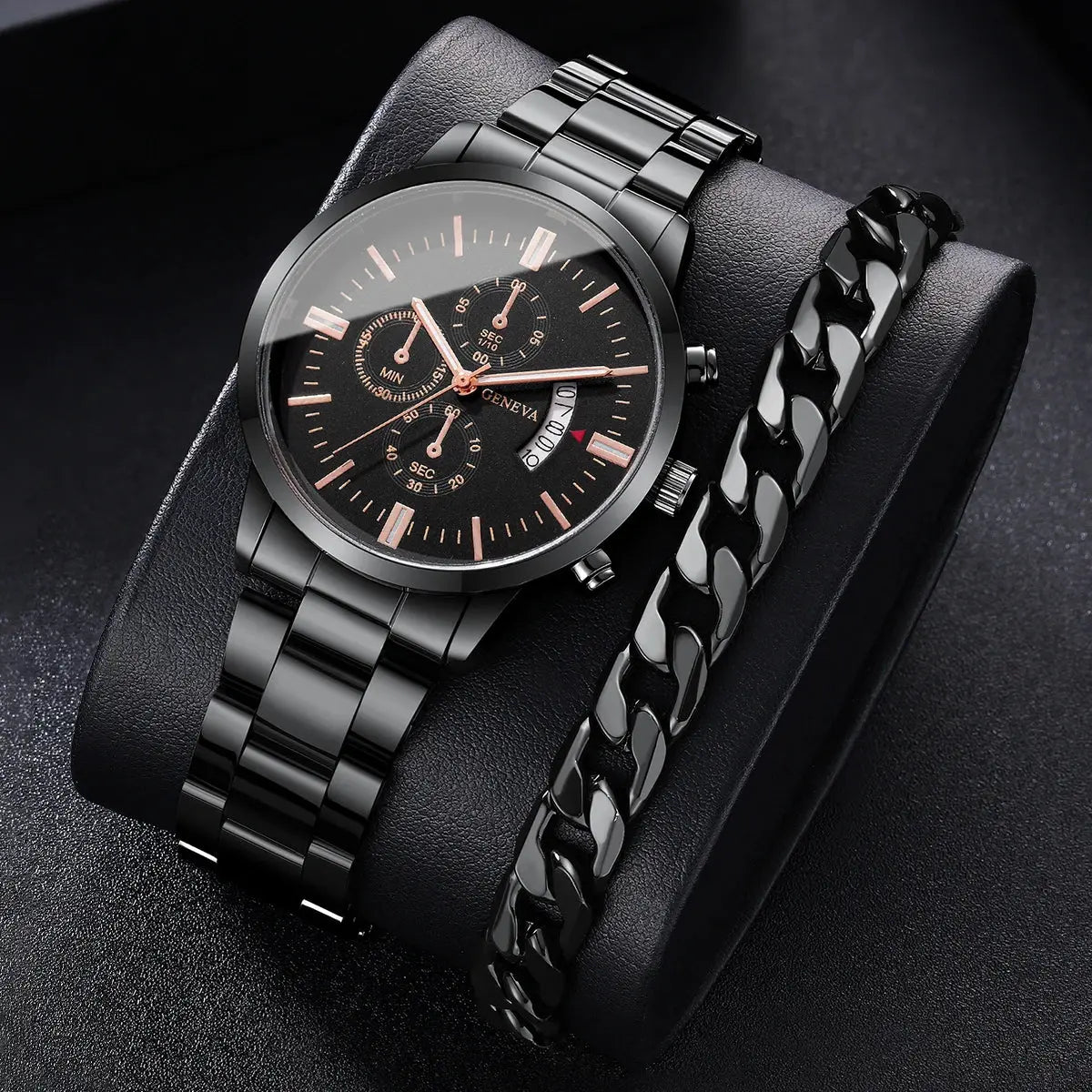 2PCS Mode Hommes Montres d'affaires Calendrier masculin Montre à quartz + Bracelet Garçons / Hommes idée de cadeau à Prix Discount - Soldes-ShopOnline