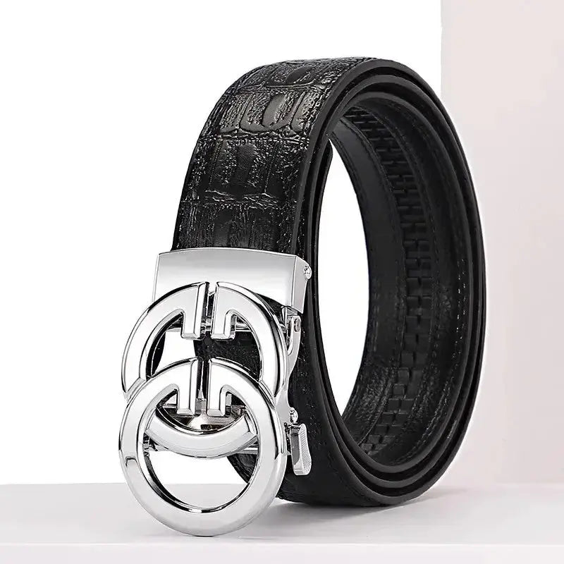 Ceinture en cuir véritable de haute qualité pour hommes Ceinture de taille pour hommes à boucle en alliage métallique automatique de luxe - Soldes-ShopOnline