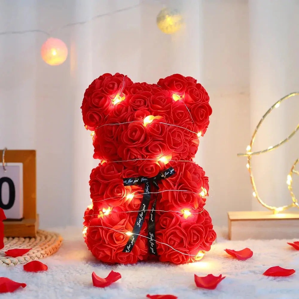 25cm Artificiel Teddy Rose Fleur Ours avec Boîte Romantique Saint-Valentin Cadeau Petite amie Femmes Anniversaire Fête de mariage Fournitures Cadeau pour fille - Soldes-ShopOnline