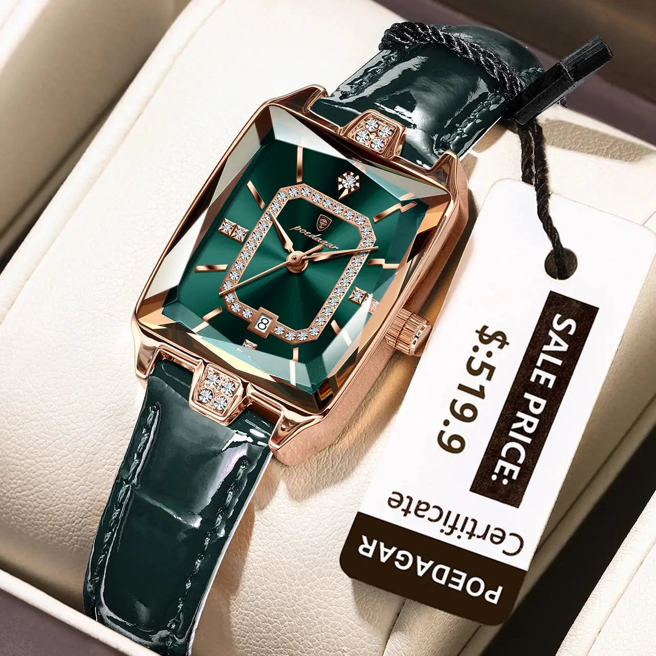 POEDAGAR Montre-bracelet de luxe pour femmes de haute qualité Montre rectangulaire à l'eau pour femme Montres en cuir Quartz pour femmes - Soldes-ShopOnline
