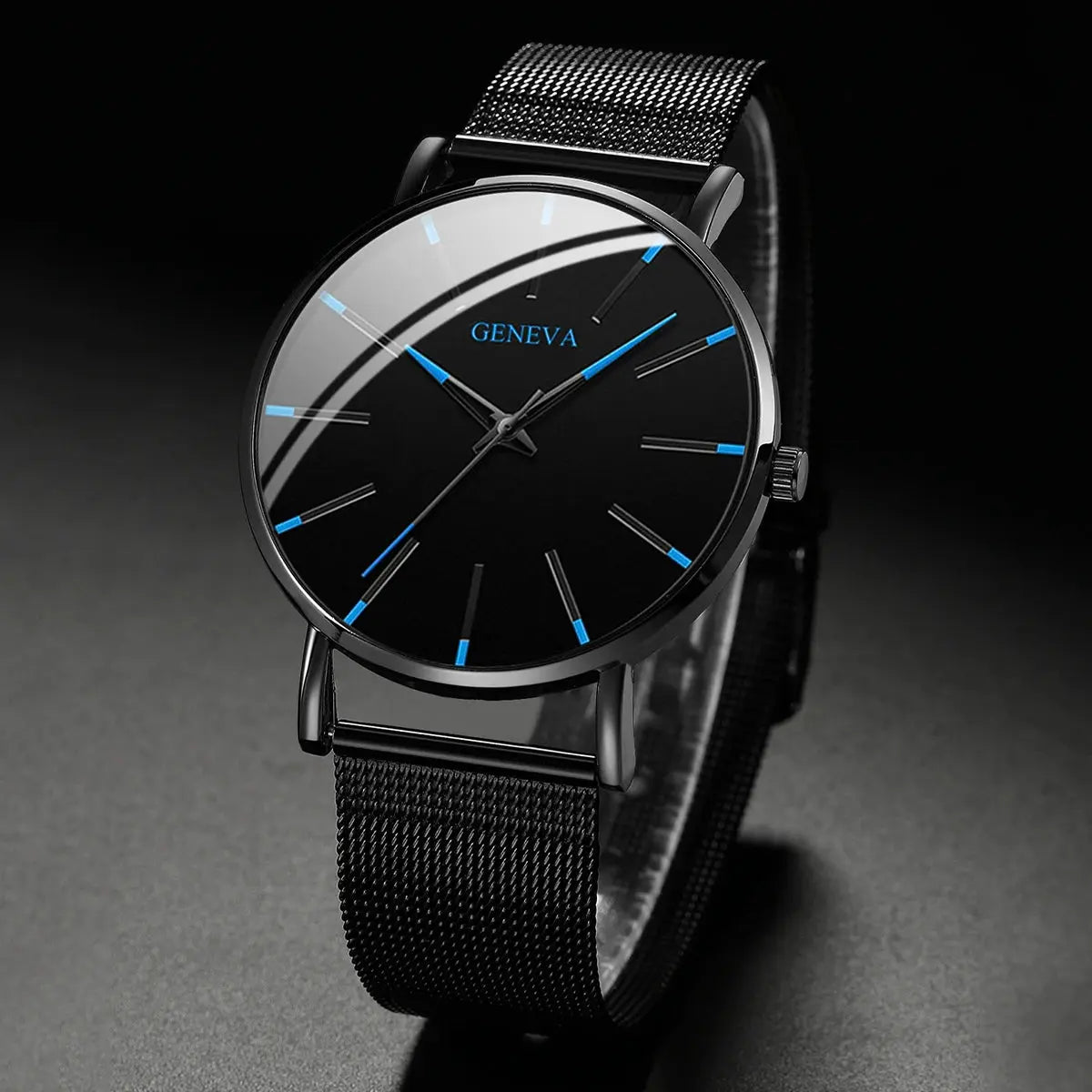 GENEVA kit/set 2PCS Montres d'affaires noires pour hommes, mode, bande de maille ultra mince, montre à quartz pour homme, bracelet d'horloge masculin décontracté garçon homme idée de cadeau à Prix Discount - Soldes-ShopOnline
