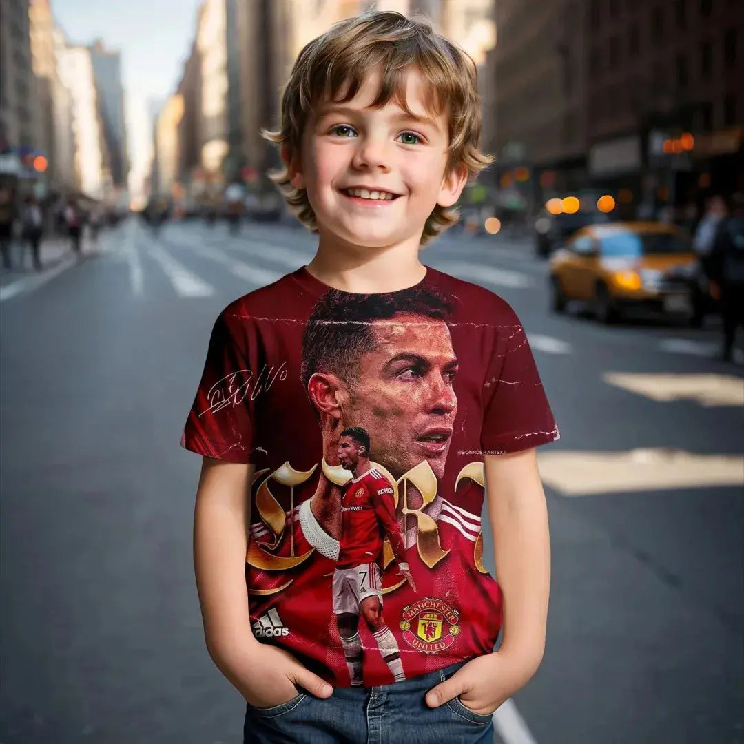 Nouveau T-Shirt kit Ronaldo de football européen Portugal été 2025 imprimé en 3D printemps/été T-shirt pour enfants par Cristiano Ronaldo - Soldes-ShopOnline