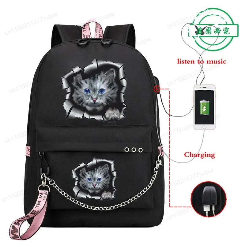 Sac de voyage Sacs à dos Sac d'école pour adolescents Chat drôle Anime Enfants Sac à dos Garçon Fille Sac à dos Sac d'école Sacs à pique-nique Sacs à dos 3pcs - Soldes-ShopOnline