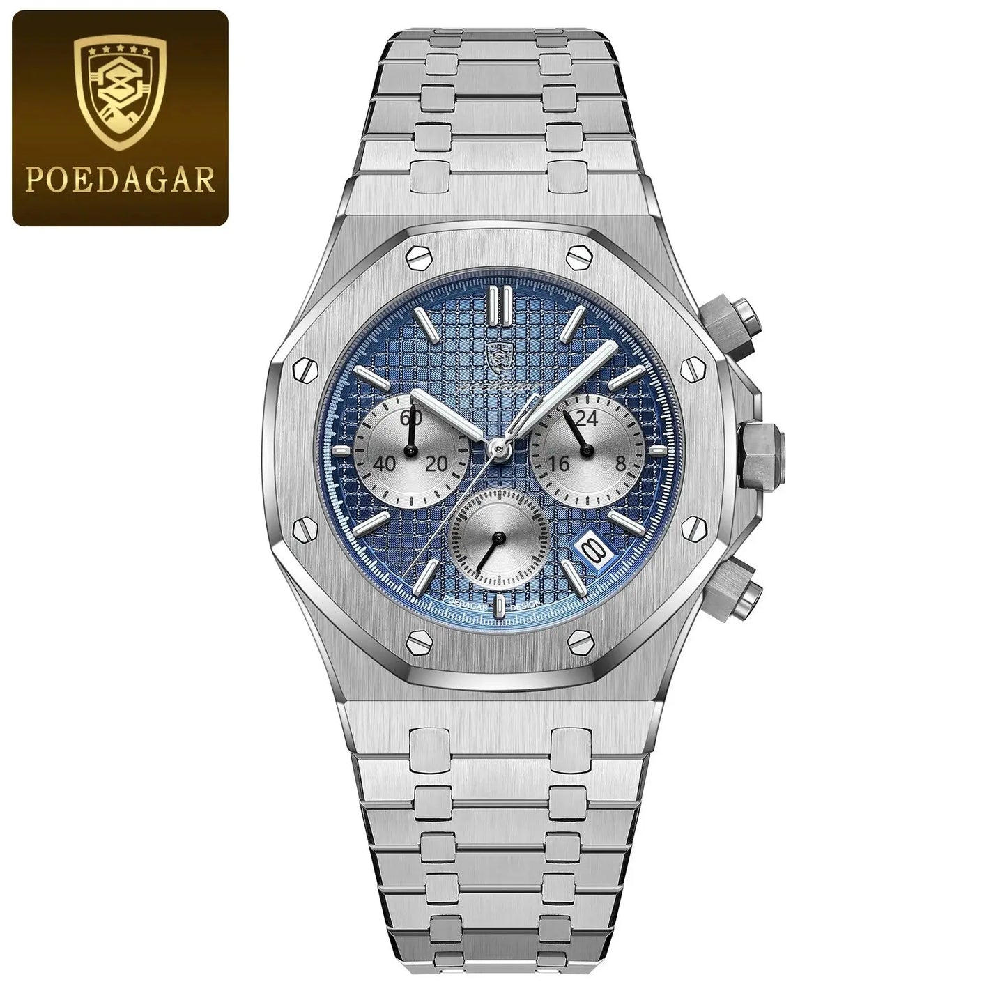 POEDAGAR Montres de luxe d’origine pour hommes Chronographe de date Montre à quartz en acier inoxydable Montre-bracelet étanche à la mode lumineuse pour homme - Soldes-ShopOnline