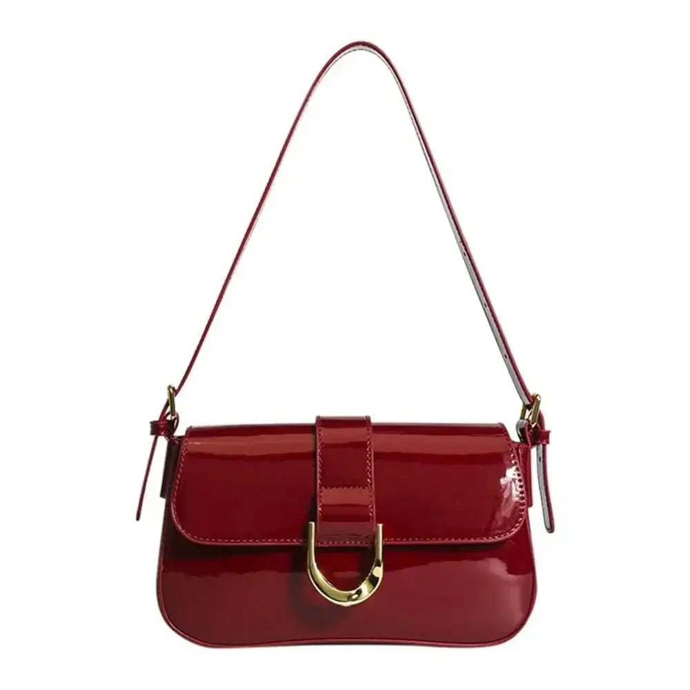 Sac à bandoulière décontracté à boucle en fer à cheval en cuir PU classique, petit sac à bandoulière de couleur solide avec fermeture à glissière, pochette pour femmes - Soldes-ShopOnline