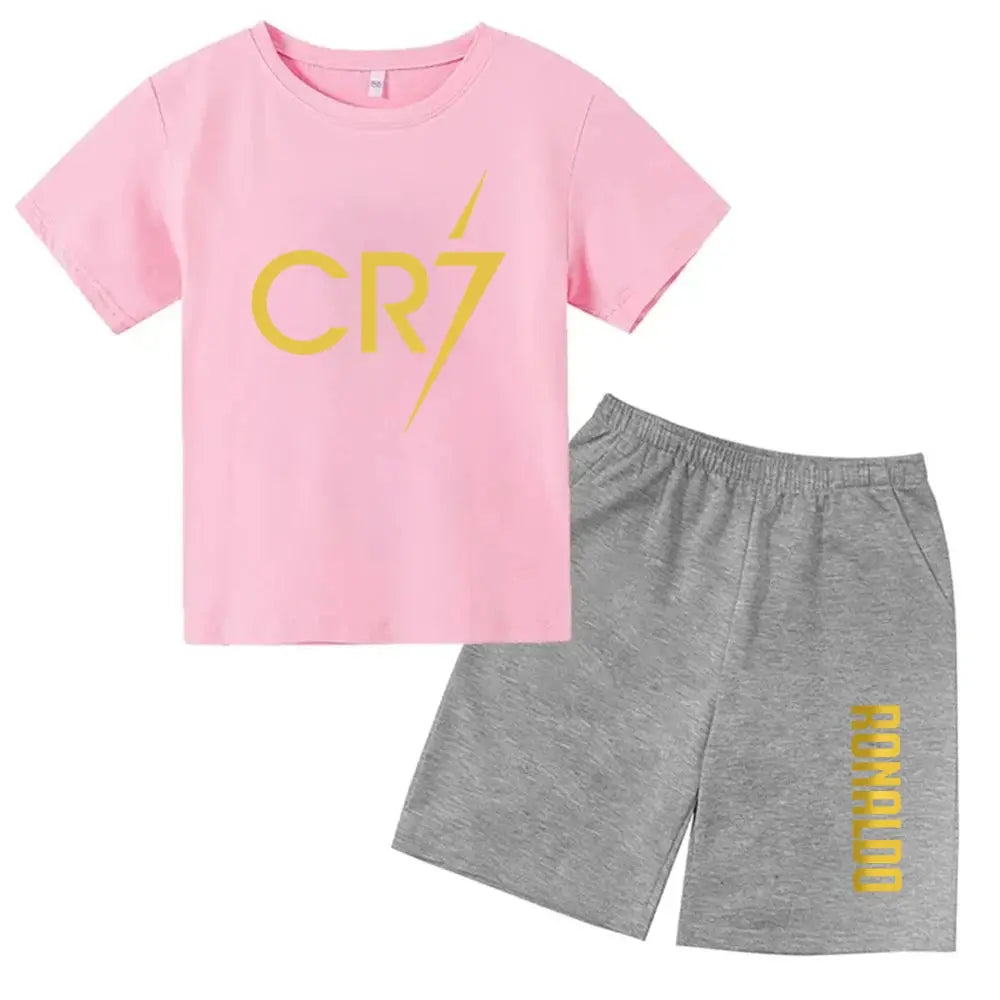 CR7 Imprimé Manches Courtes Enfants Ensemble Casual Mode t-shirt et Short 2pcs Set Kid Garçons Filles Sports Tshirts Set Tenues ensemble CR7 à Prix Discount - Soldes-ShopOnline