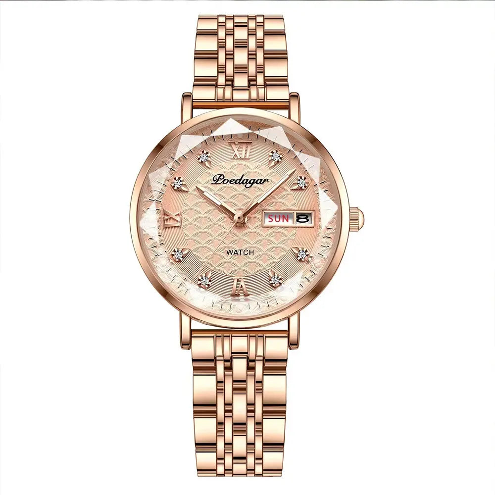 POEDAGAR Montre Femmes Nouvelle Mode Luxe Acier Inoxydable Montre-Bracelet Bracelet Simple Or Rose Étanche Lumineux Mesdames Montres Femmes - Soldes-ShopOnline