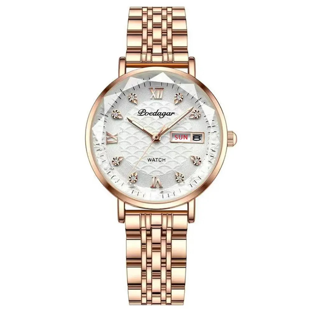 POEDAGAR Montre Femmes Nouvelle Mode Luxe Acier Inoxydable Montre-Bracelet Bracelet Simple Or Rose Étanche Lumineux Mesdames Montres Femmes - Soldes-ShopOnline
