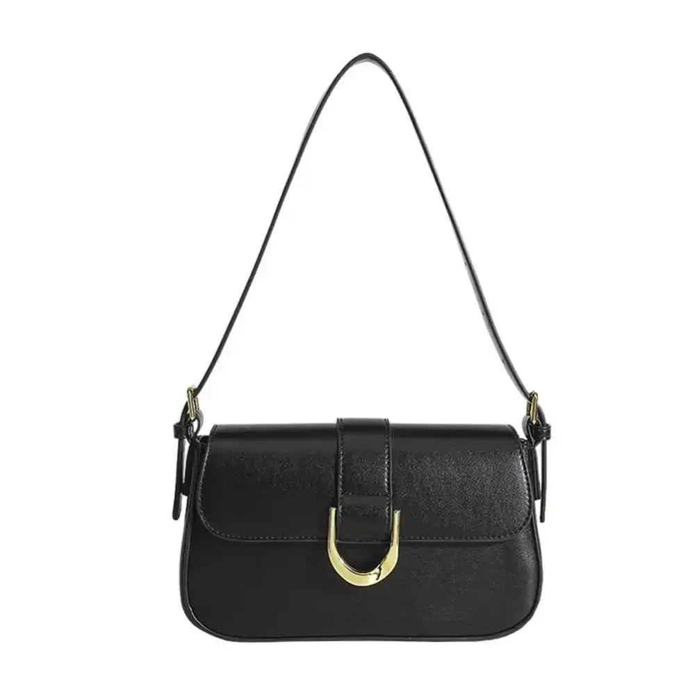 Sac à bandoulière décontracté à boucle en fer à cheval en cuir PU classique, petit sac à bandoulière de couleur solide avec fermeture à glissière, pochette pour femmes - Soldes-ShopOnline