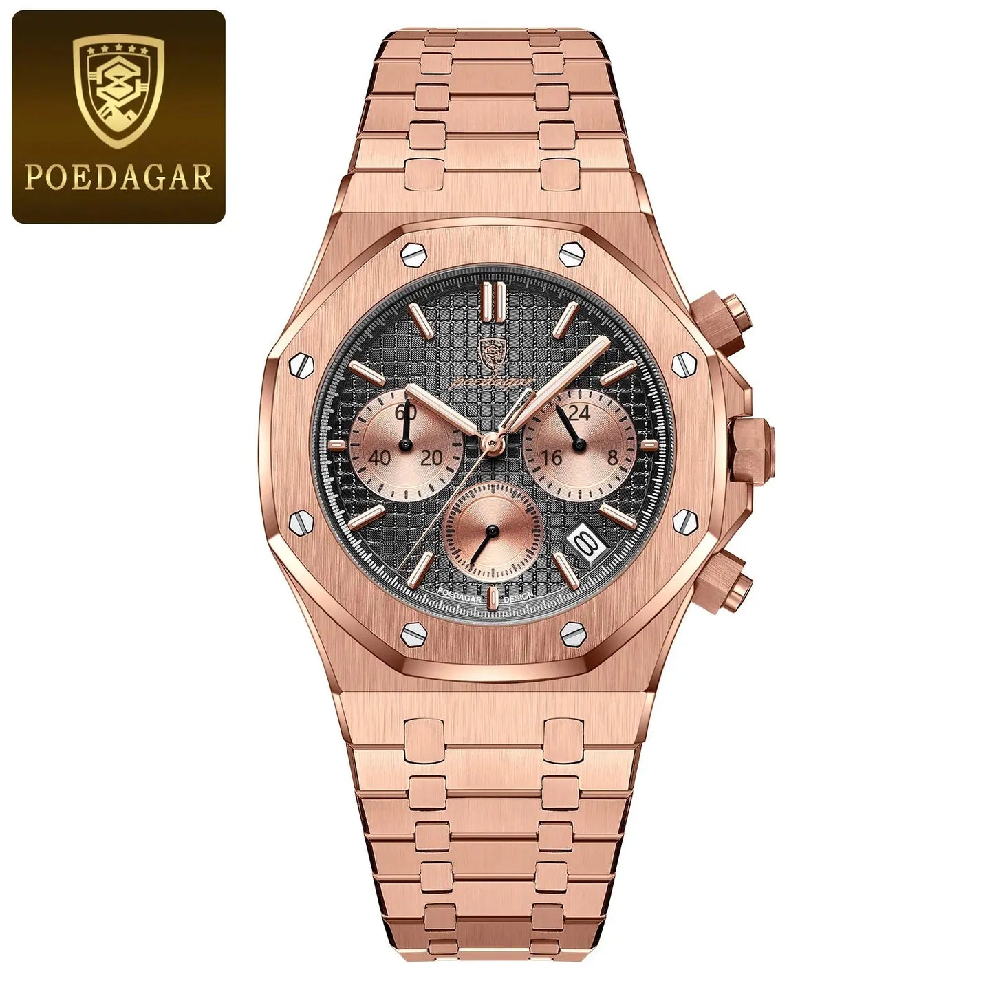 POEDAGAR Montres de luxe d’origine pour hommes Chronographe de date Montre à quartz en acier inoxydable Montre-bracelet étanche à la mode lumineuse pour homme - Soldes-ShopOnline