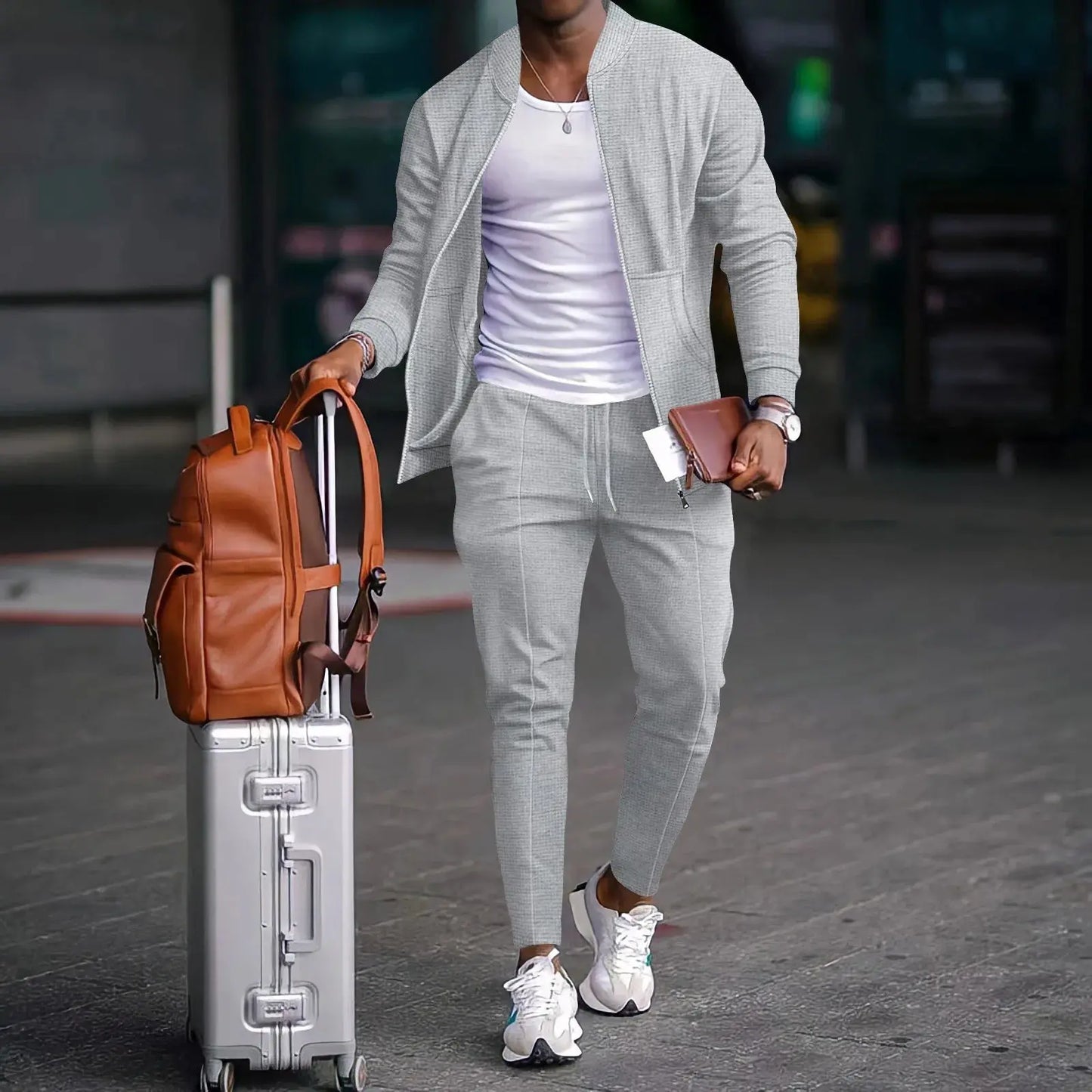 2025 nouveau printemps et automne hommes stand collar couleur unie Waffle pantalon complet deux costumes pour hommes vêtements pour hommes ensemble décontracter chics classe d’été pour homme - Soldes-ShopOnline