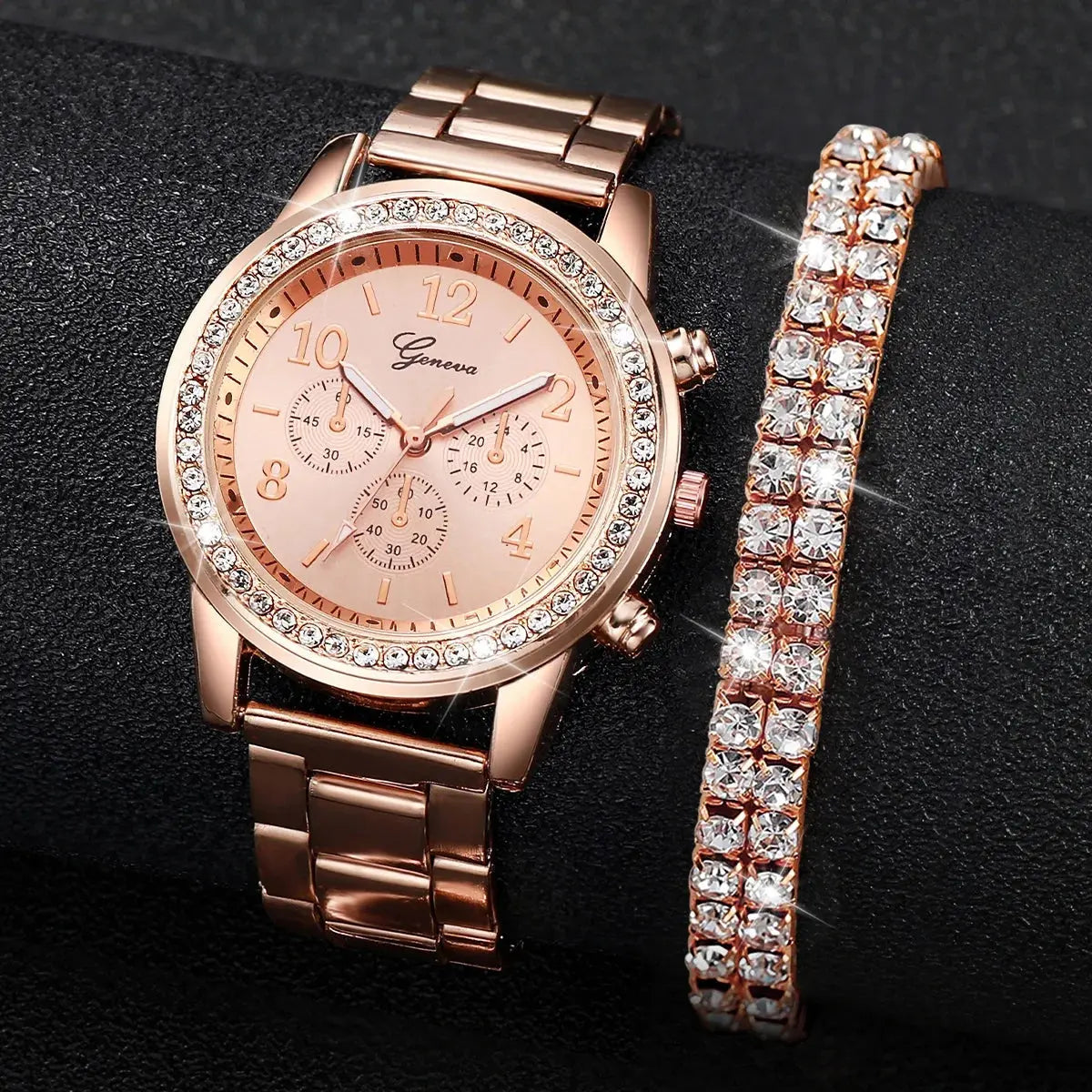 GENEVA 2PCS Mode Strass Montre Femme Bande En Acier Doré Montres-Bracelets Quartz Ensemble De Bracelets En Diamant (Sans Boîte)Filles/Femmes idée de cadeau à Prix Discount - Soldes-ShopOnline