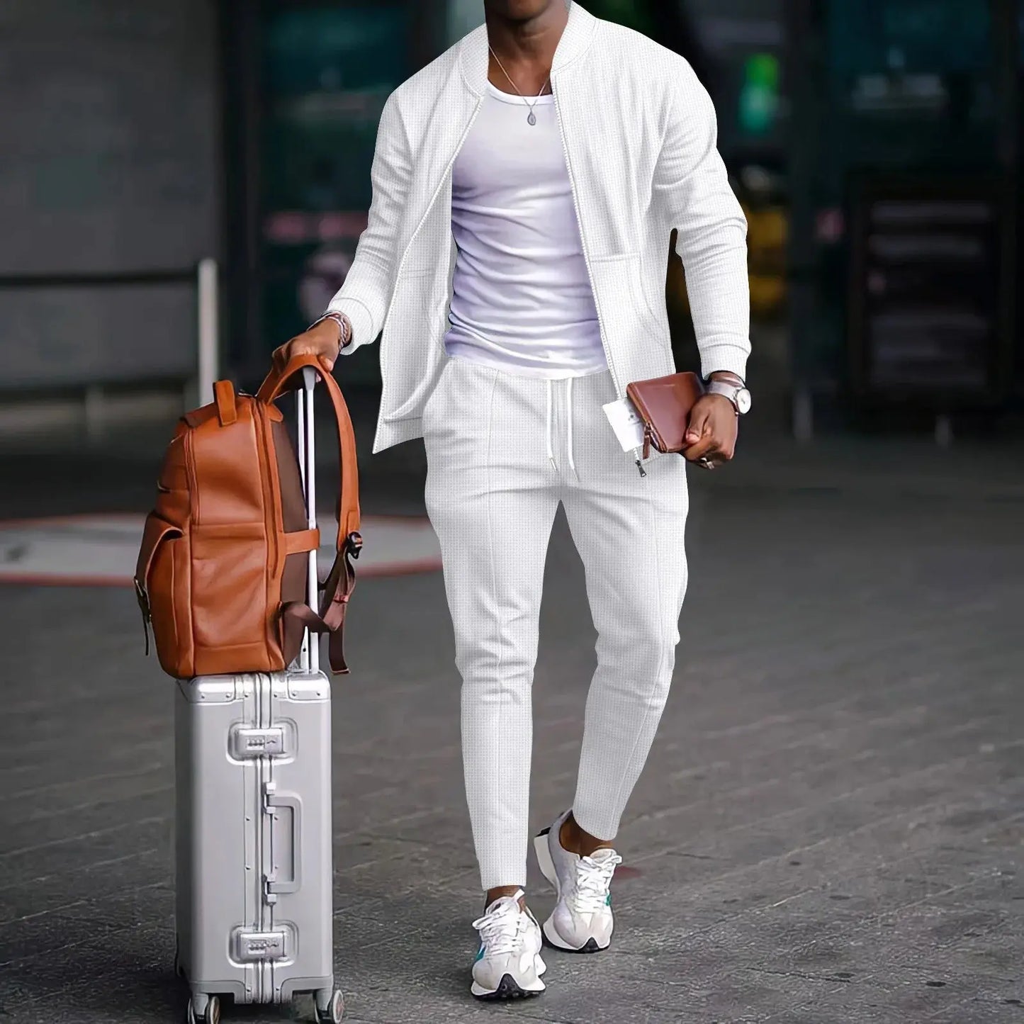 2025 nouveau printemps et automne hommes stand collar couleur unie Waffle pantalon complet deux costumes pour hommes vêtements pour hommes ensemble décontracter chics classe d’été pour homme - Soldes-ShopOnline
