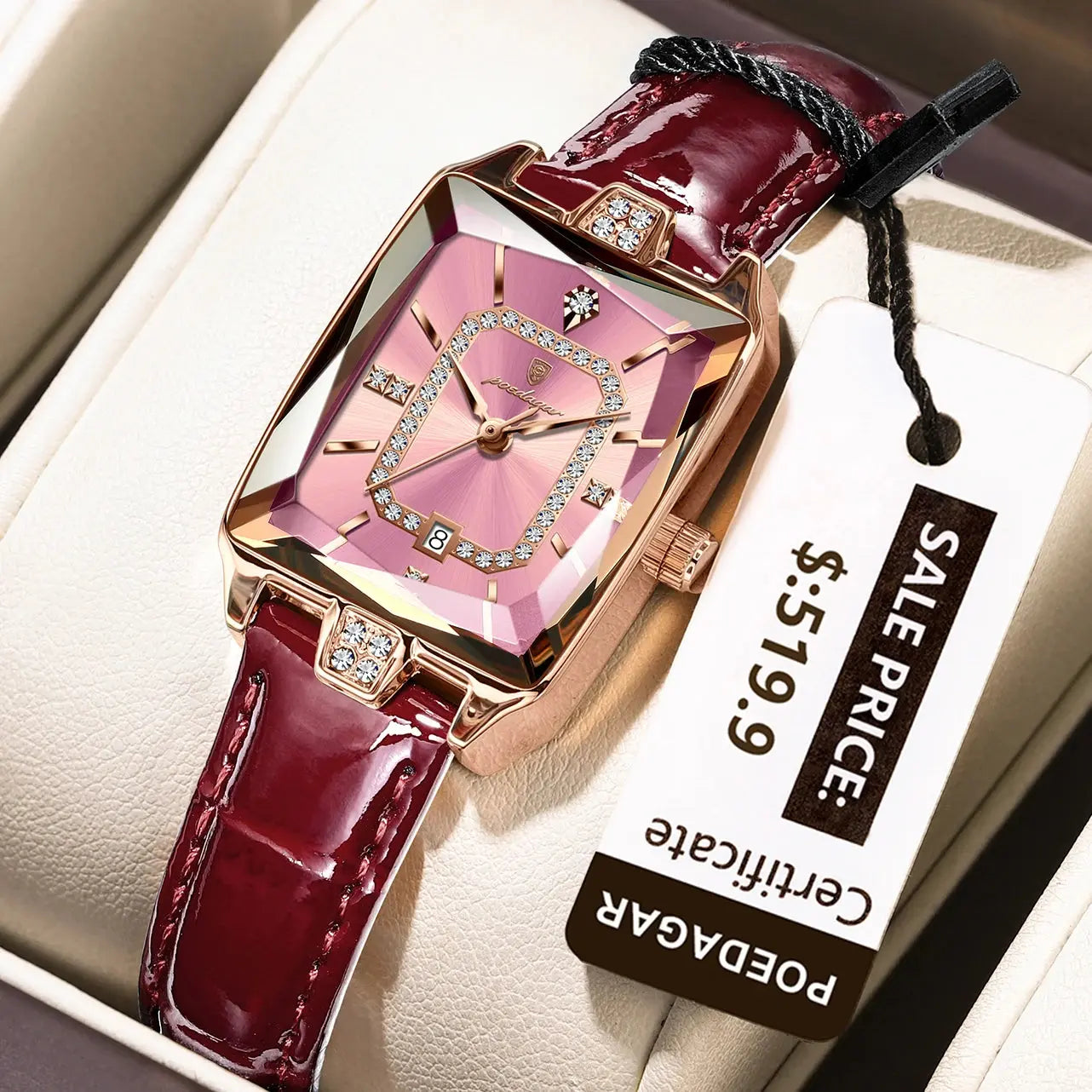 POEDAGAR Montre-bracelet de luxe pour femmes de haute qualité Montre rectangulaire à l'eau pour femme Montres en cuir Quartz pour femmes - Soldes-ShopOnline