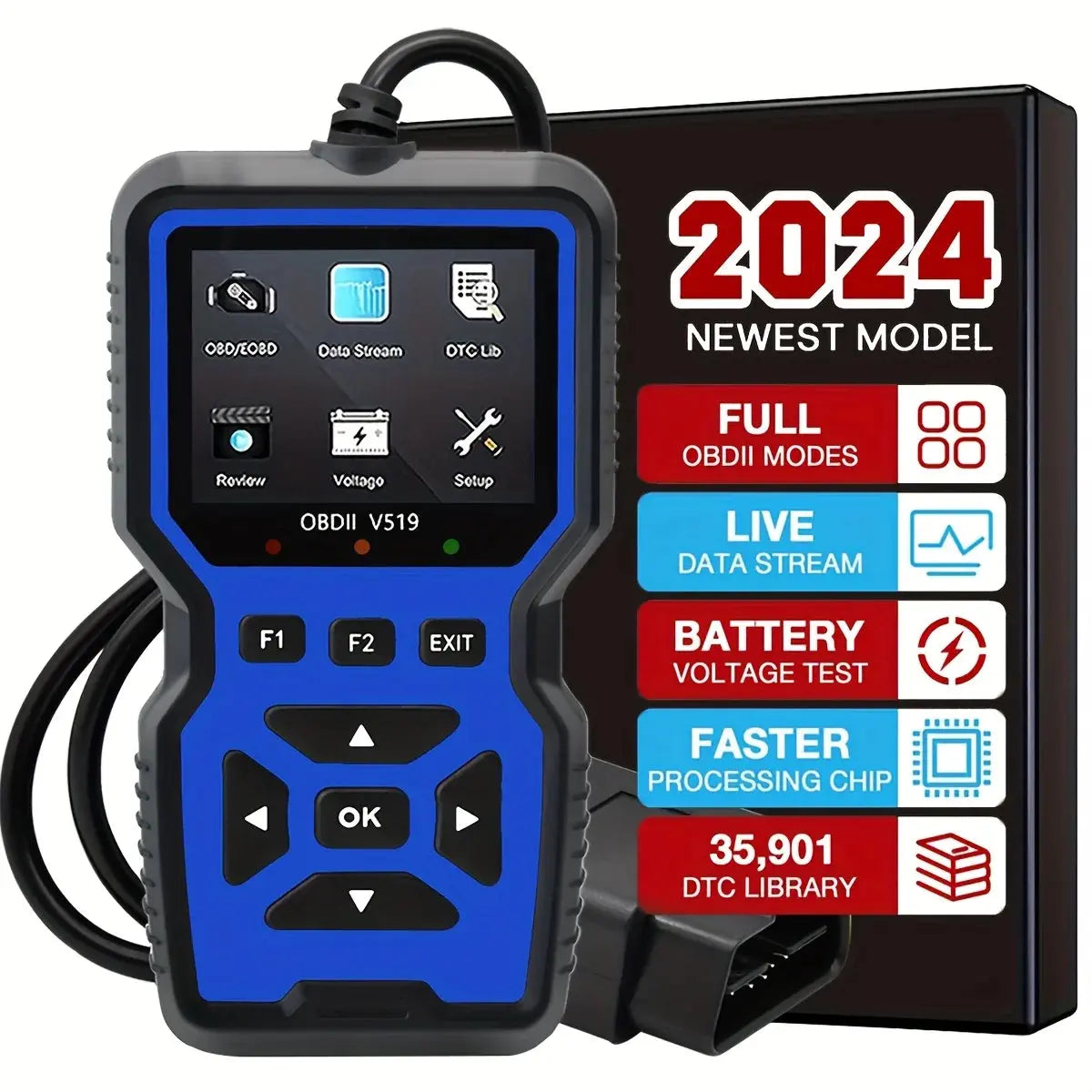 Lecteur de code d'outil de diagnostic de scanner OBD2 de voiture, scanner de code de défaut de moteur de testeur de tension de voiture, outil de diagnostic de testeur de charge V519 - Soldes-ShopOnline
