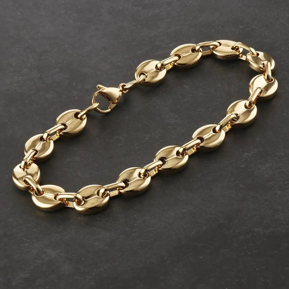 9mm Coffee Beans Link Chain Bracelet for Men Black Silver Color Stainless Steel Bracelets Hip Hop Male Jewelry Gifts Soldes-ShopOnline
