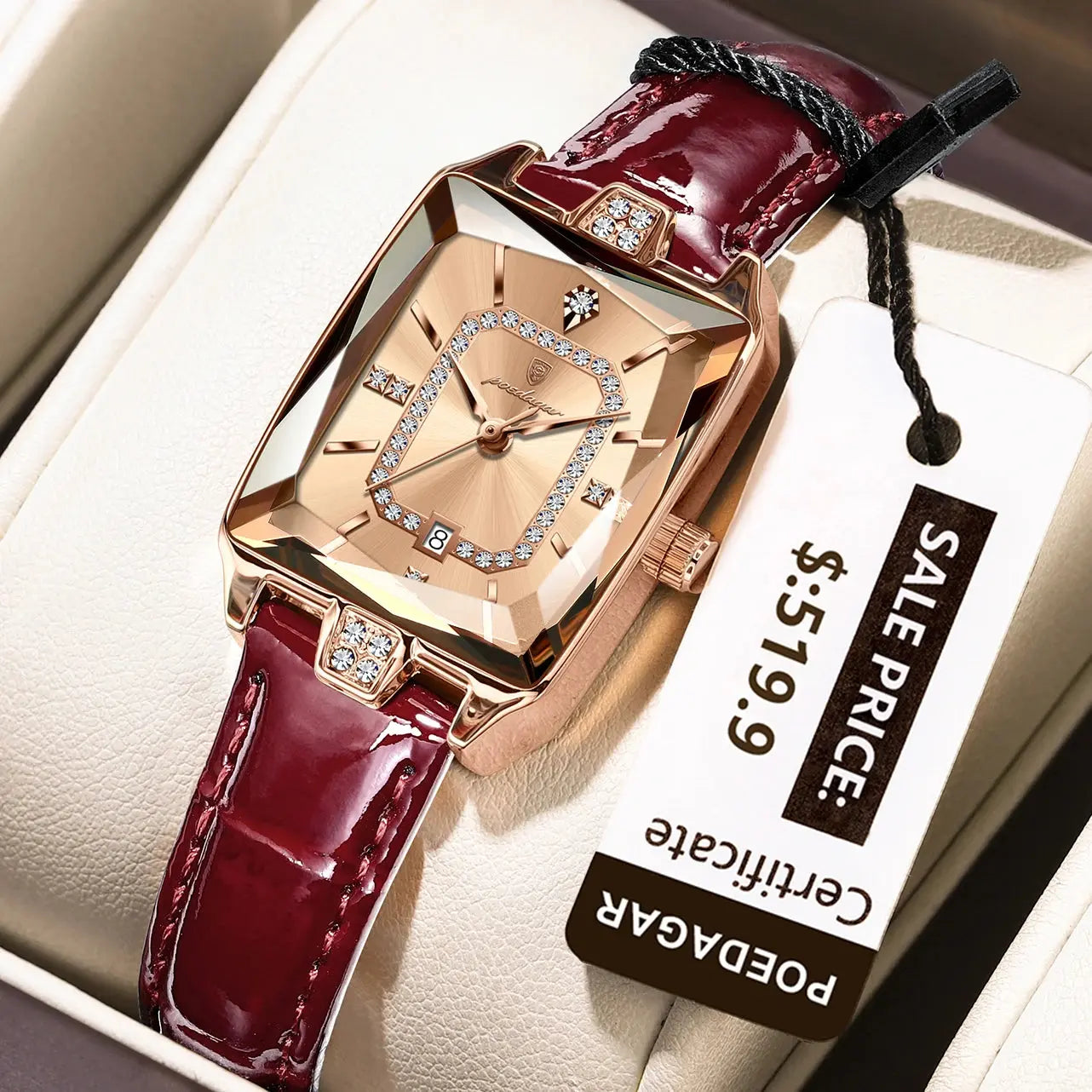 POEDAGAR Montre-bracelet de luxe pour femmes de haute qualité Montre rectangulaire à l'eau pour femme Montres en cuir Quartz pour femmes - Soldes-ShopOnline