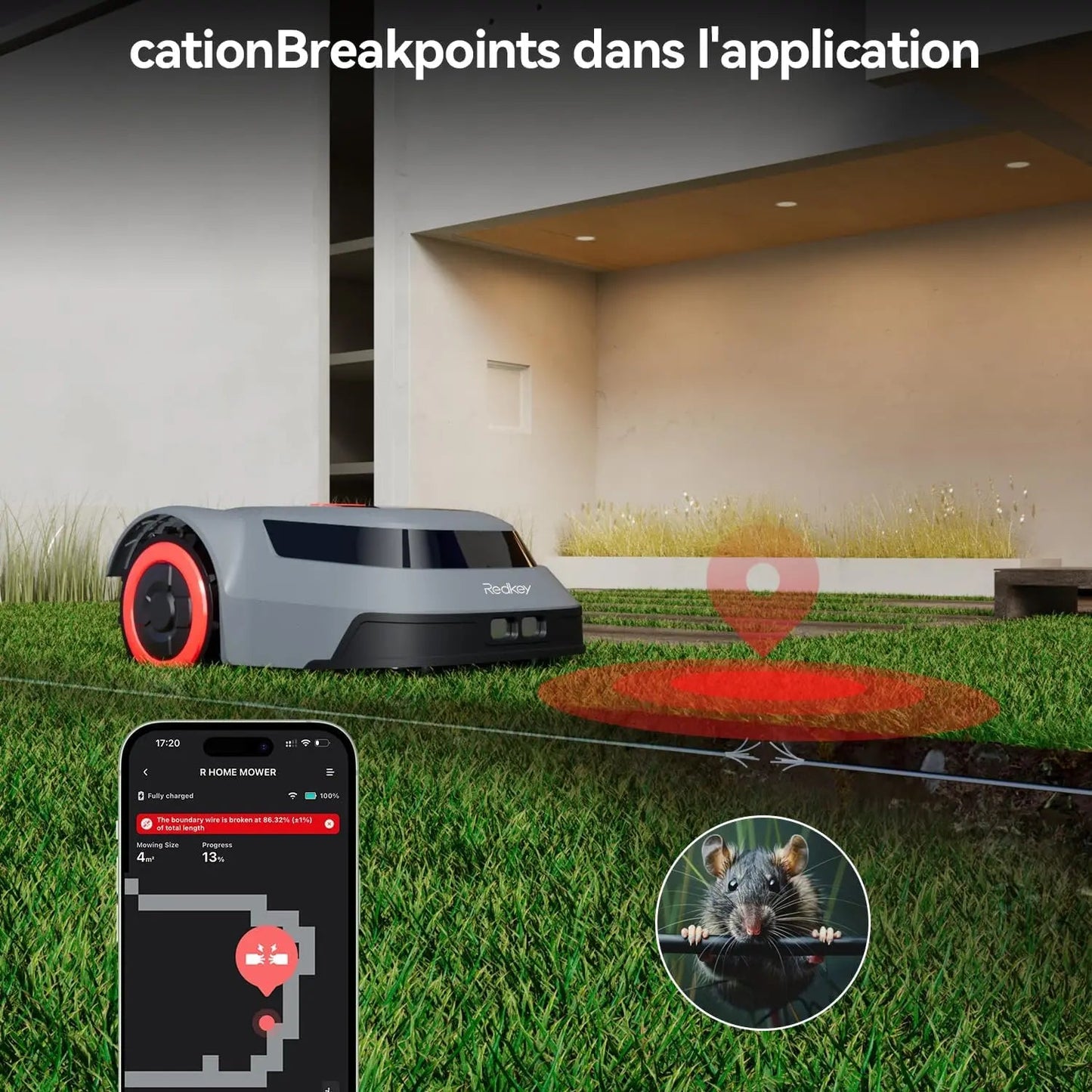 Tondeuse à gazon robotique C-TOF Redkey MGC800 MGC1000 Robot tondeuse à gazon Détection de rupture de câble Escalade 45% Contrôle de l'application Coupe automatique tondeuse à gazon intelligente High-tech Soldes-ShopOnline