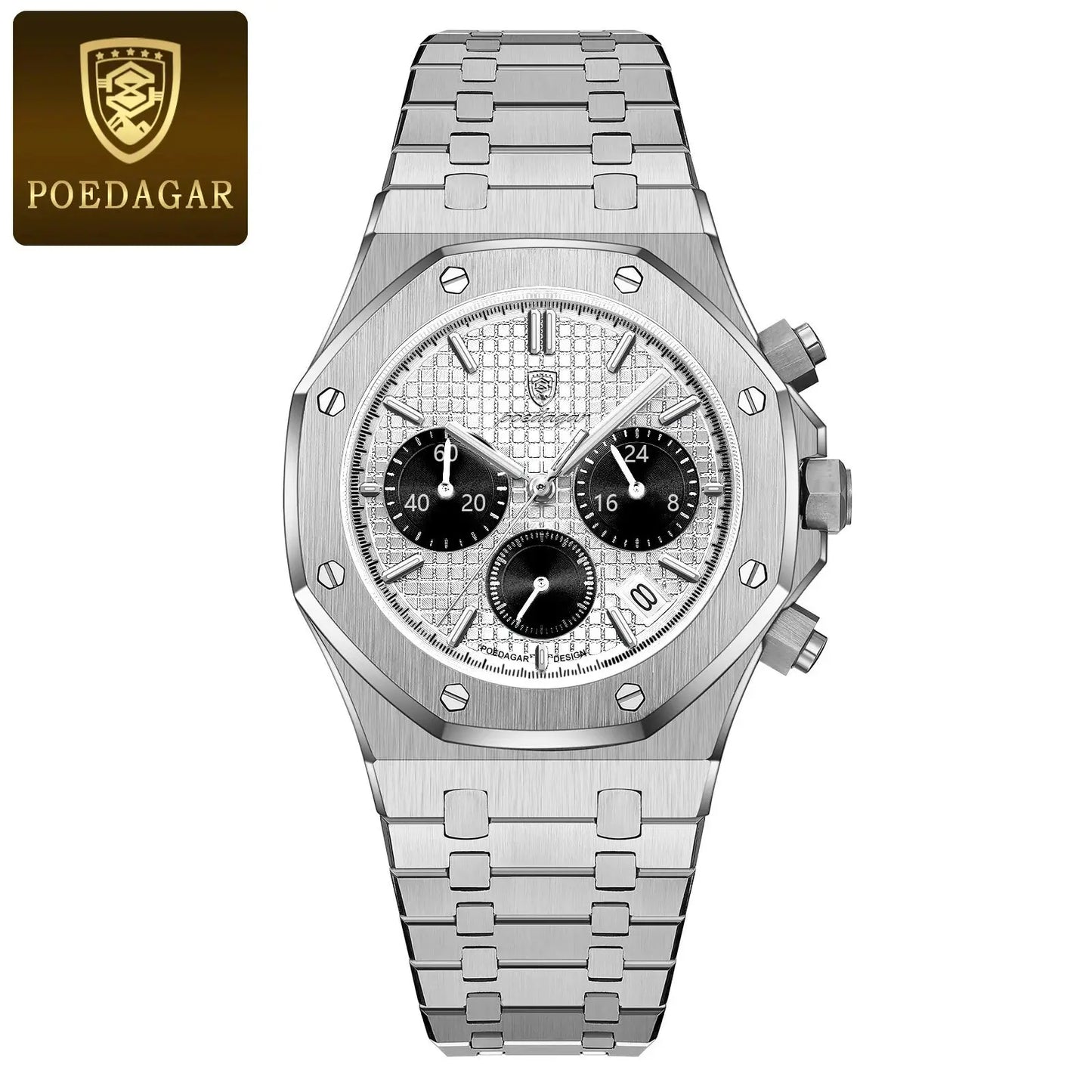 POEDAGAR Montres de luxe d’origine pour hommes Chronographe de date Montre à quartz en acier inoxydable Montre-bracelet étanche à la mode lumineuse pour homme - Soldes-ShopOnline