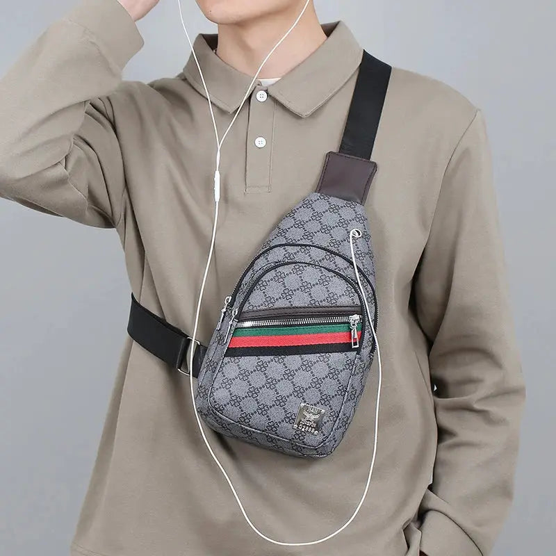 Sac de messager sac à bandoulières multifonction pour hommes Sacs de poitrine en tissu à bandoulière Sac à main décontracté avec trou pour écouteurs - Soldes-ShopOnline