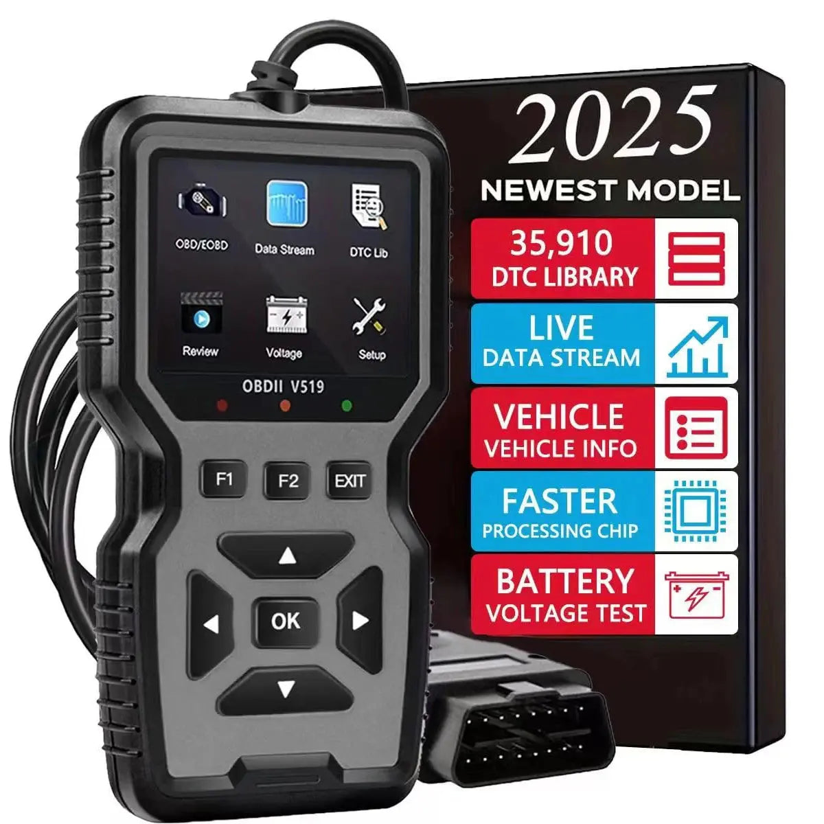 Lecteur de code d'outil de diagnostic de scanner OBD2 de voiture, scanner de code de défaut de moteur de testeur de tension de voiture, outil de diagnostic de testeur de charge V519 - Soldes-ShopOnline