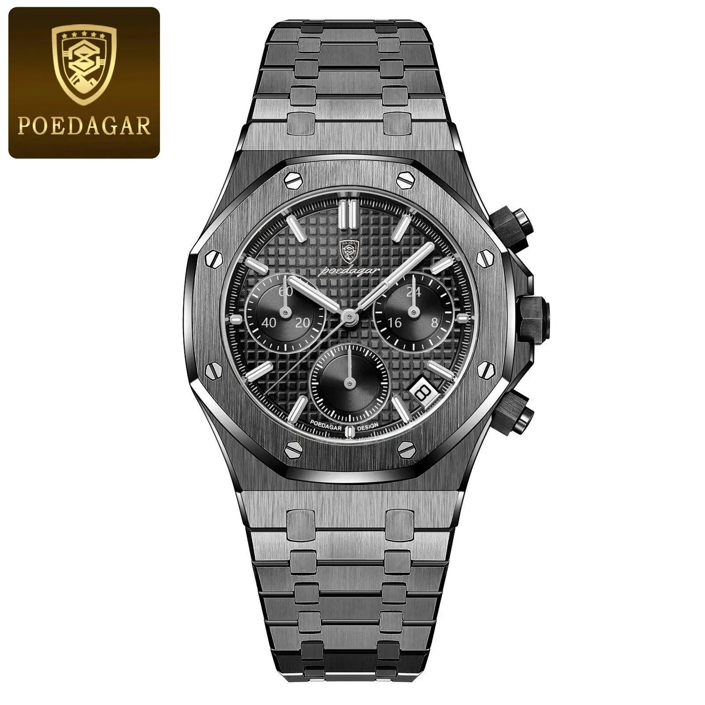 POEDAGAR Montres de luxe d’origine pour hommes Chronographe de date Montre à quartz en acier inoxydable Montre-bracelet étanche à la mode lumineuse pour homme - Soldes-ShopOnline