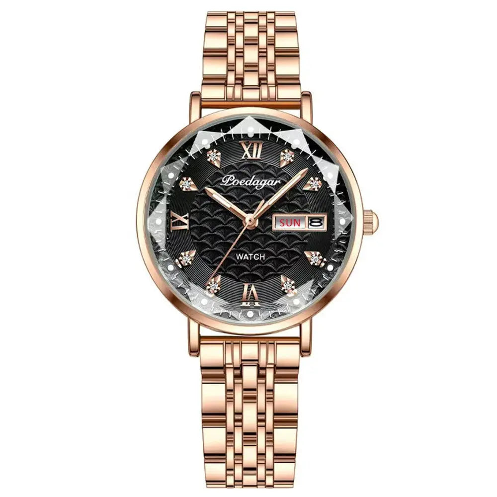 POEDAGAR Montre Femmes Nouvelle Mode Luxe Acier Inoxydable Montre-Bracelet Bracelet Simple Or Rose Étanche Lumineux Mesdames Montres Femmes - Soldes-ShopOnline