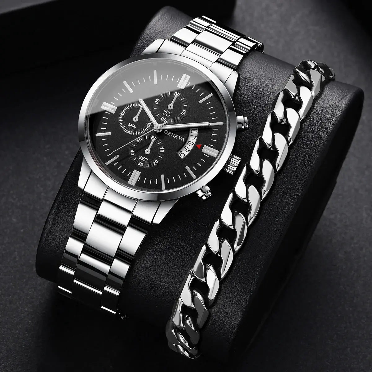 2PCS Mode Hommes Montres d'affaires Calendrier masculin Montre à quartz + Bracelet Garçons / Hommes idée de cadeau à Prix Discount - Soldes-ShopOnline