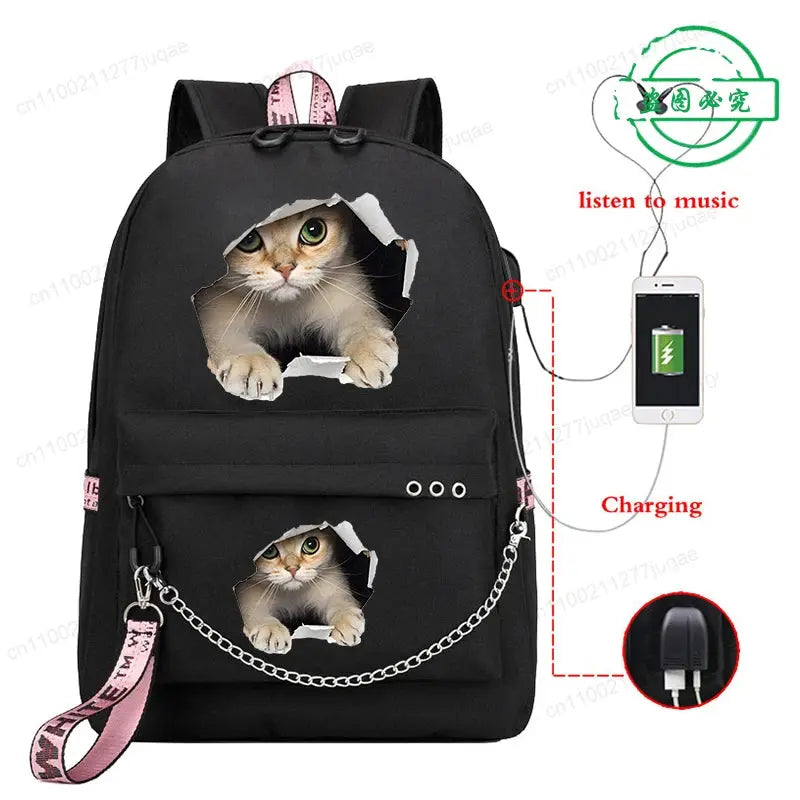 Sac de voyage Sacs à dos Sac d'école pour adolescents Chat drôle Anime Enfants Sac à dos Garçon Fille Sac à dos Sac d'école Sacs à pique-nique Sacs à dos 3pcs - Soldes-ShopOnline