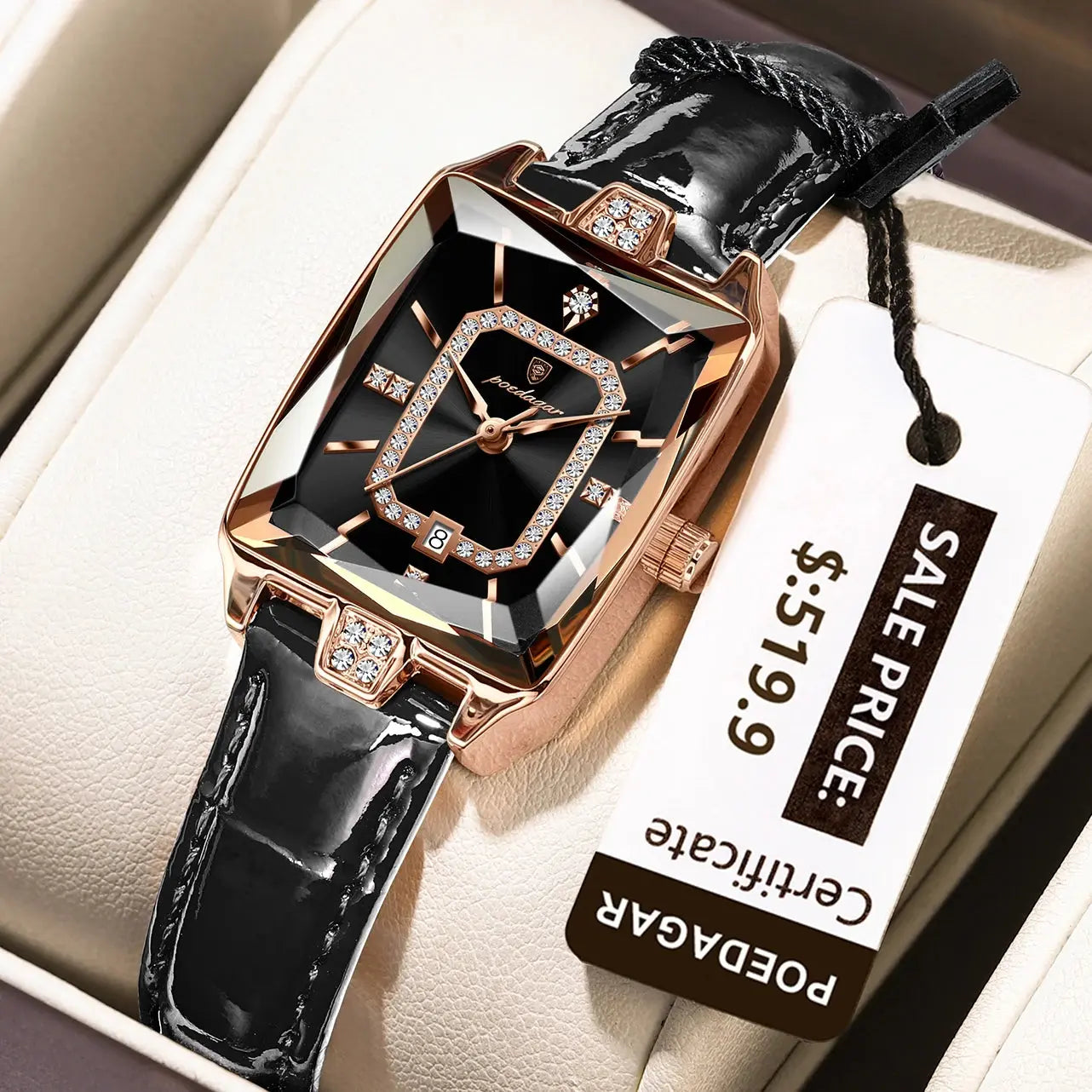 POEDAGAR Montre-bracelet de luxe pour femmes de haute qualité Montre rectangulaire à l'eau pour femme Montres en cuir Quartz pour femmes - Soldes-ShopOnline