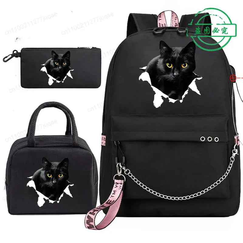 Sac de voyage Sacs à dos Sac d'école pour adolescents Chat drôle Anime Enfants Sac à dos Garçon Fille Sac à dos Sac d'école Sacs à pique-nique Sacs à dos 3pcs - Soldes-ShopOnline