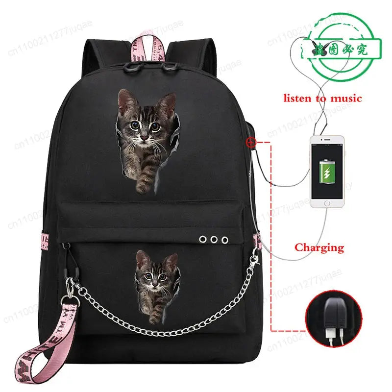 Sac de voyage Sacs à dos Sac d'école pour adolescents Chat drôle Anime Enfants Sac à dos Garçon Fille Sac à dos Sac d'école Sacs à pique-nique Sacs à dos 3pcs - Soldes-ShopOnline