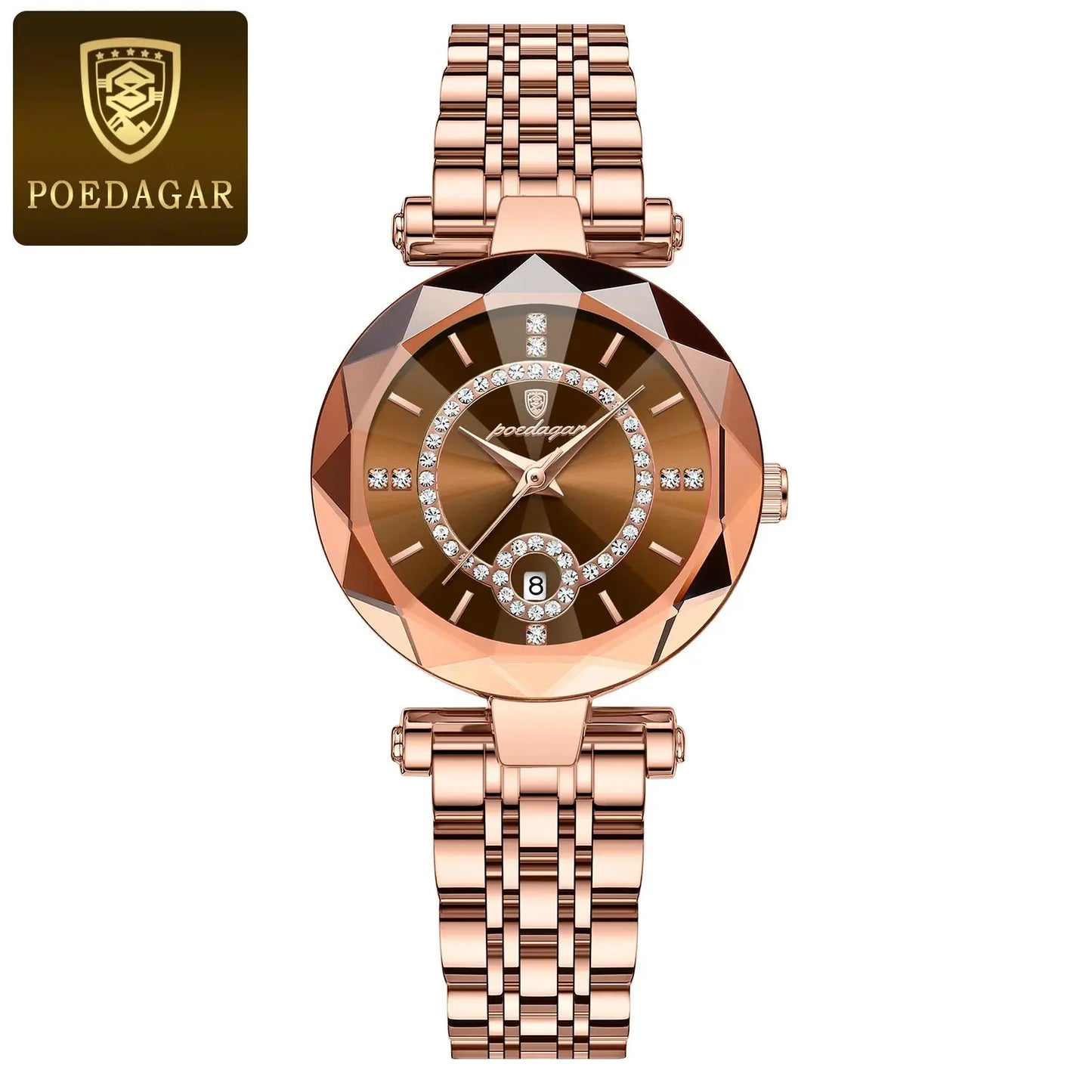 POEDAGAR Montre de luxe pour femme Montre à quartz pour dames en diamant de haute qualité Date étanche Montres pour femmes en acier inoxydable - Soldes-ShopOnline